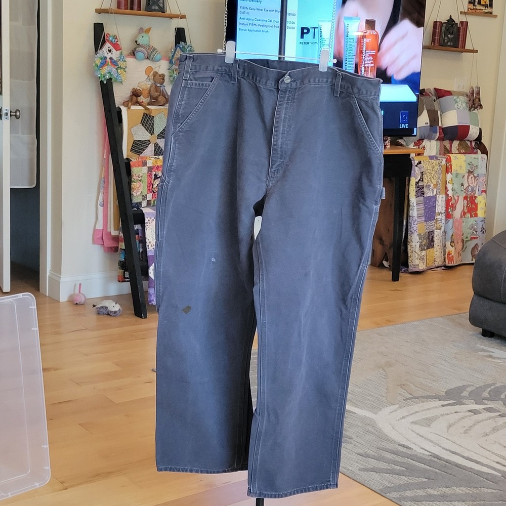 Carhartt Mens Loose Fit Canvas Carpenter Work Pants Grey 41x30 Utility Gray